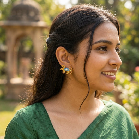 Handmade Paper Quilled Peacock Feather Scroll Stud Earrings