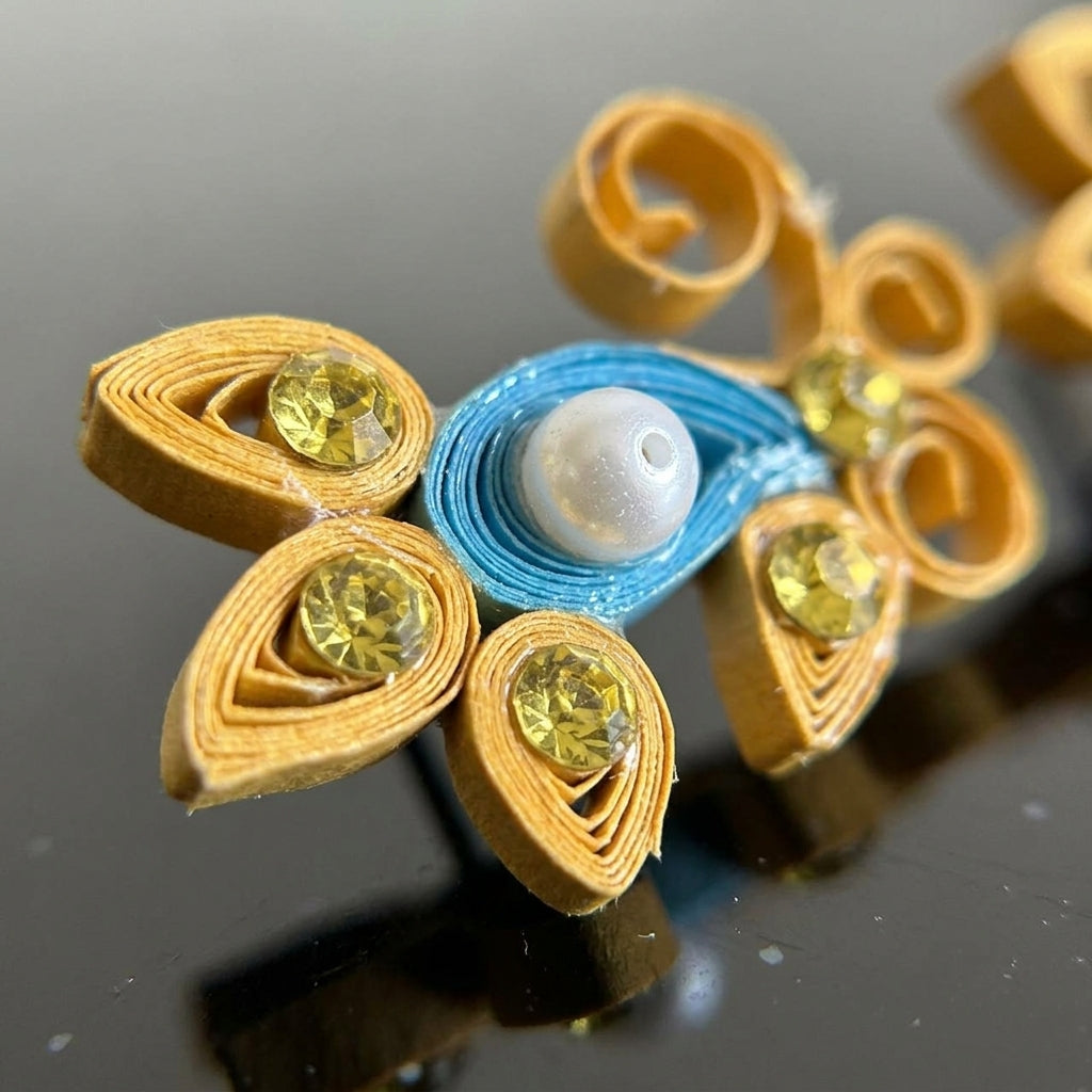 Handmade Paper Quilled Peacock Feather Scroll Stud Earrings