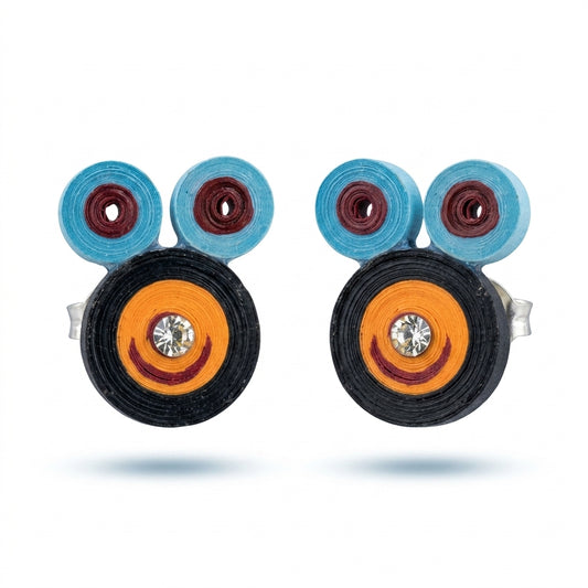 Handmade Paper Quilled Black Cat Face Stud Earrings