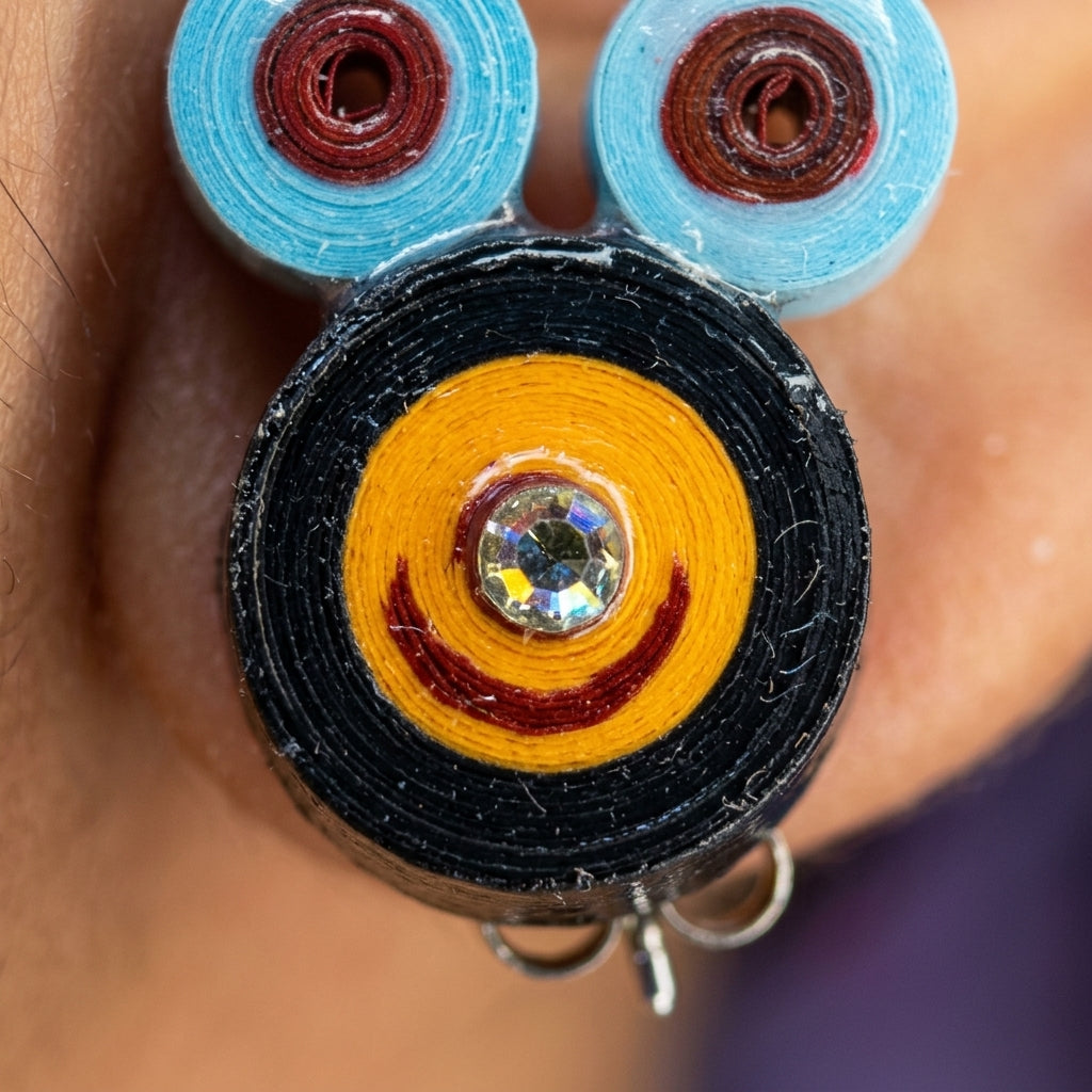 Handmade Paper Quilled Black Cat Face Stud Earrings