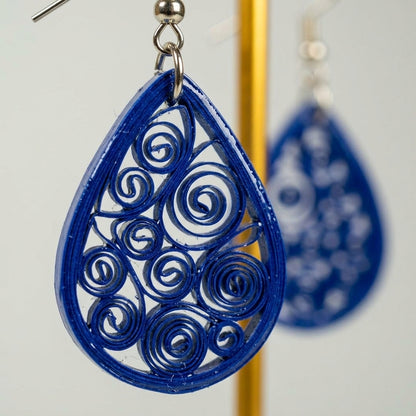 Handmade Paper Quilled Royal Blue Filigree Teardrop Earrings