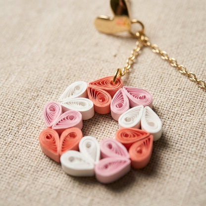 Handmade Paper Quilled Pink and Coral Heart Wreath Drop Earrings with Gold Chain