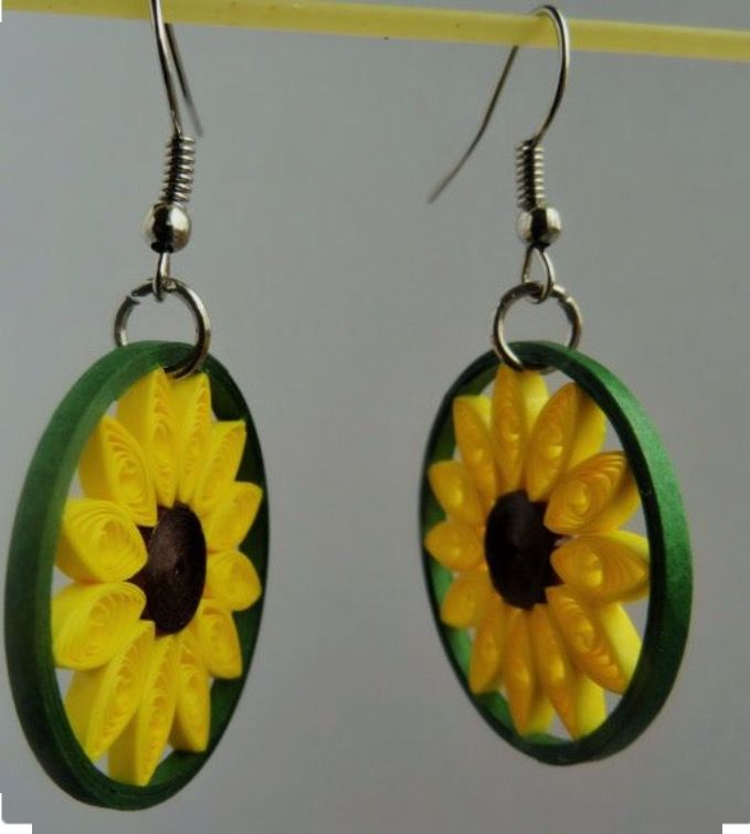 Handmade Paper Quilled Yellow Spiral Swirl Dangle Earrings