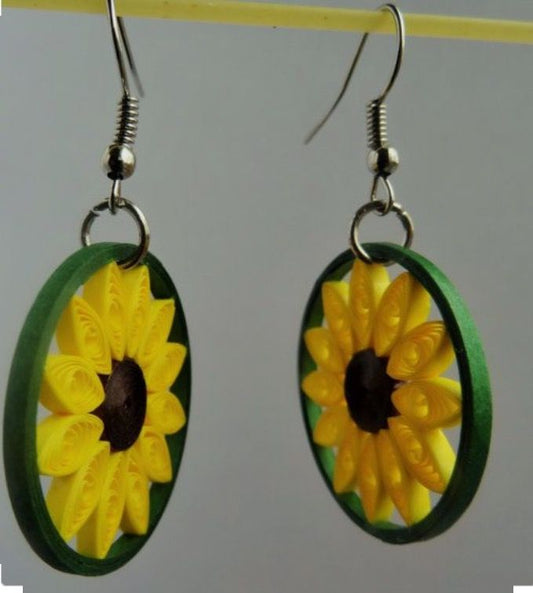 Handmade Paper Quilled Yellow Spiral Swirl Dangle Earrings