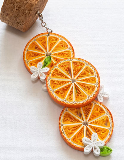 Tannvi's Collections Handmade Paper Quilled 3-Tier Orange Fruit Citrus Slice Charm Keychain / Hanging Ornament
