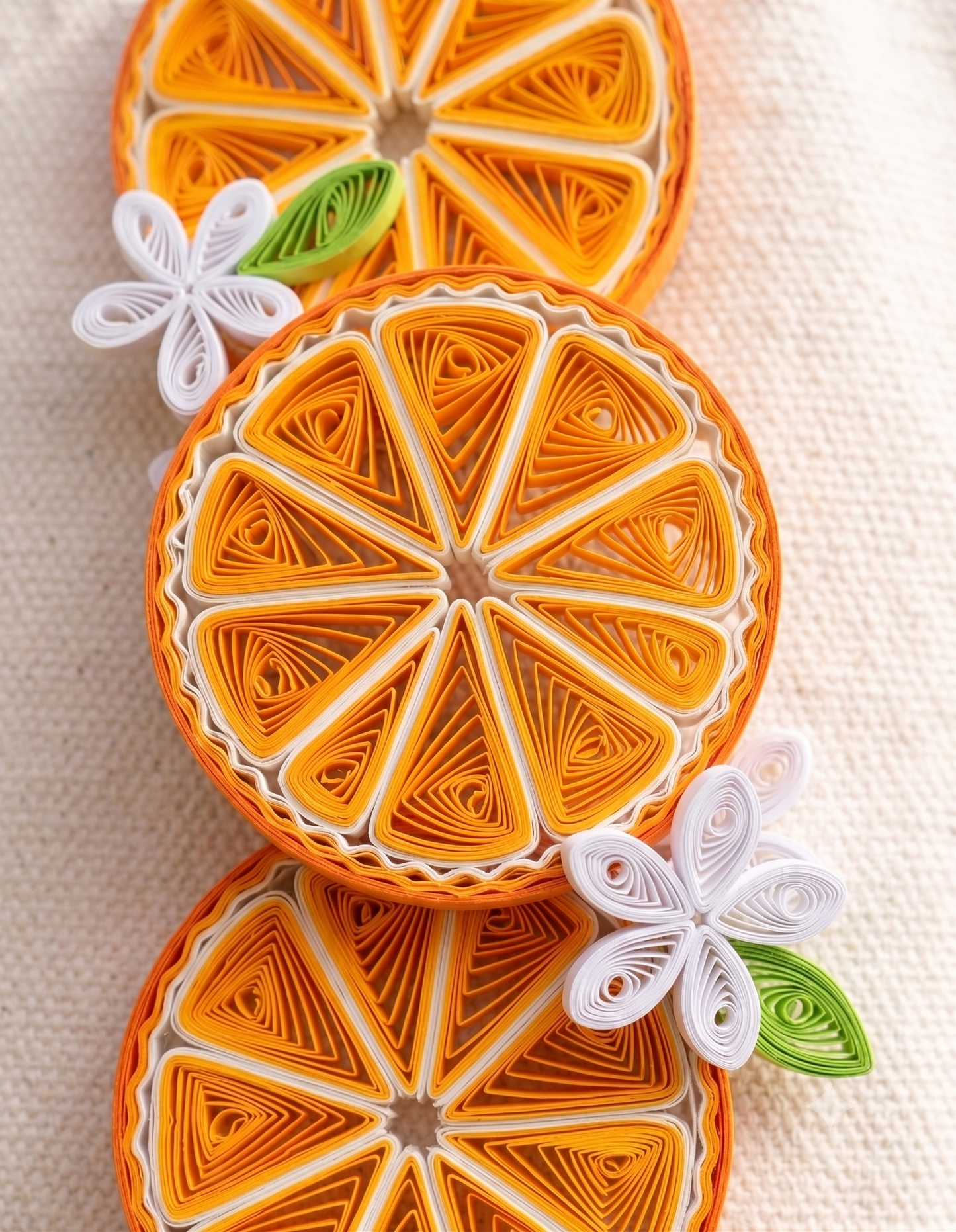Tannvi's Collections Handmade Paper Quilled 3-Tier Orange Fruit Citrus Slice Charm Keychain / Hanging Ornament