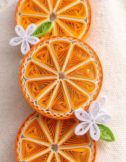 Tannvi's Collections Handmade Paper Quilled 3-Tier Orange Fruit Citrus Slice Charm Keychain / Hanging Ornament