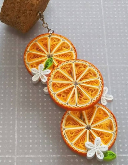 Tannvi's Collections Handmade Paper Quilled 3-Tier Orange Fruit Citrus Slice Charm Keychain / Hanging Ornament