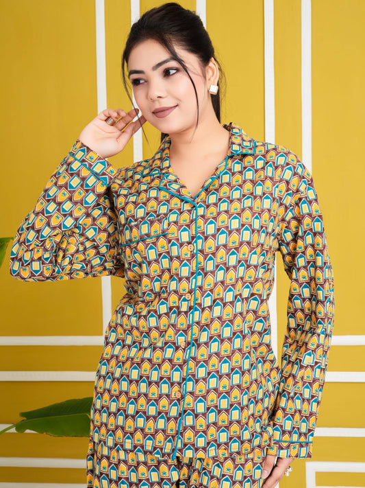 🌙 Cozy & Stylish Cotton Night Suit – Top & Bottom Set 🌙