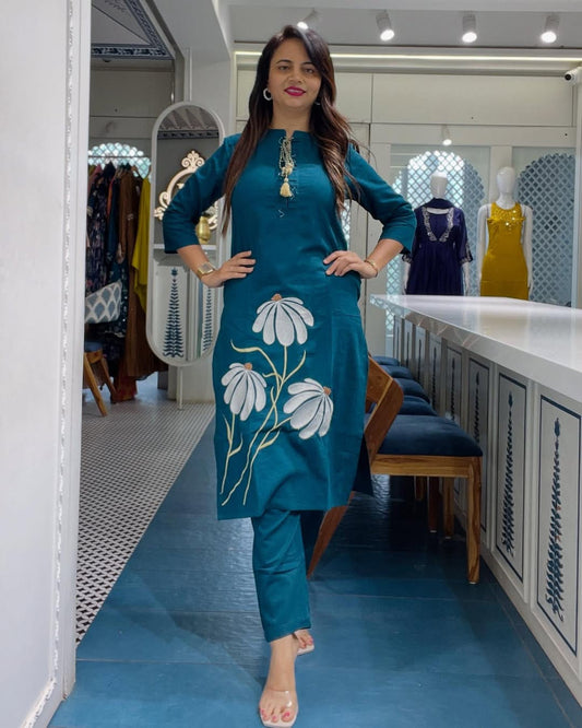 Cotton Co-ord Set with Embroidery Work