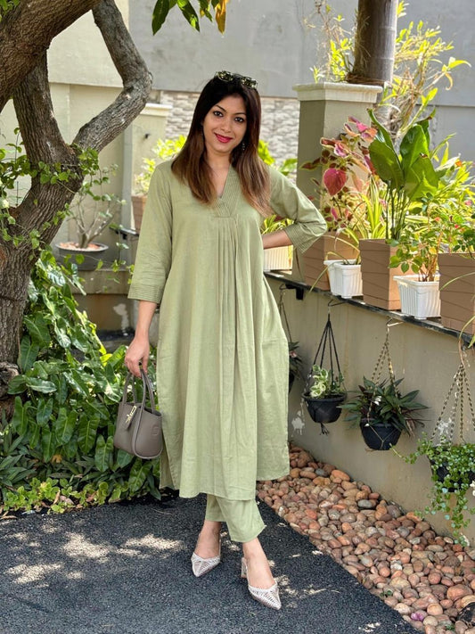 Cotton Co-ord Set with Katha Work