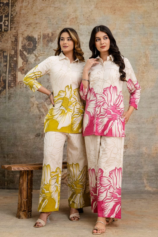 Classy Cotton Floral Printed Cord Set with Palazzo