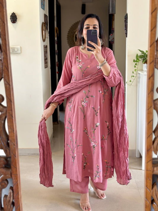 Embroidered Anarkali Kurta Pant Dupatta Set in Summer Colours