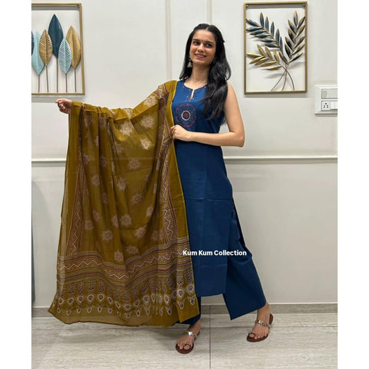 Handloom A-Line Kurti with Linen Dupatta and Palazzo
