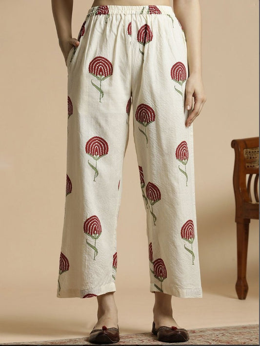 Premium Floral Cotton A-Line Kurta Palazzo Set