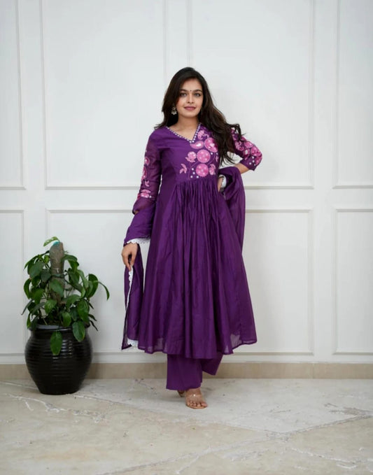 Premium Floral Print Cotton A-line Kurta Palazzo Set