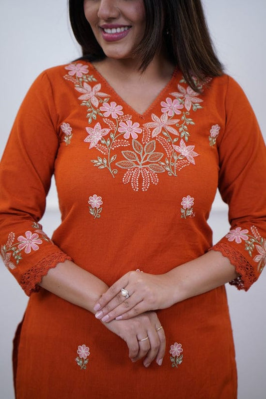 Pure Cotton Slub Kurta Pant Palazzo Set