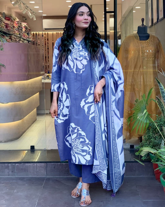 Summer Blue Cotton Suit Set