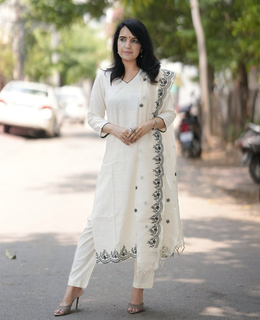 Off-White Cotton Embroidery Set