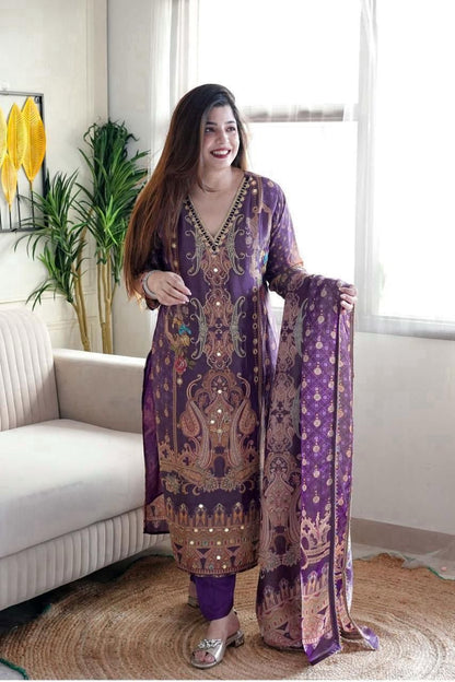 Diwali 2025 Multicolour Satin Suit Set with Dupatta