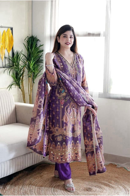 Diwali 2025 Multicolour Satin Suit Set with Dupatta