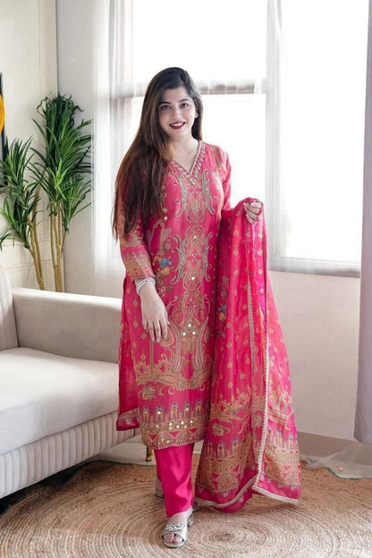 Diwali 2025 Multicolour Satin Suit Set with Dupatta