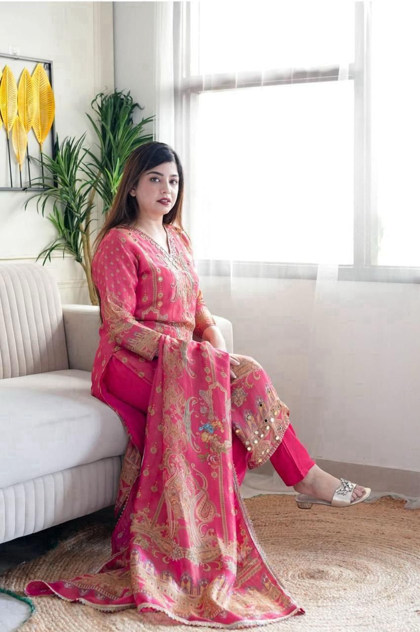 Diwali 2025 Multicolour Satin Suit Set with Dupatta