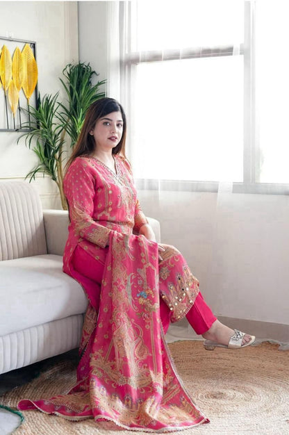 Diwali 2025 Multicolour Satin Suit Set with Dupatta