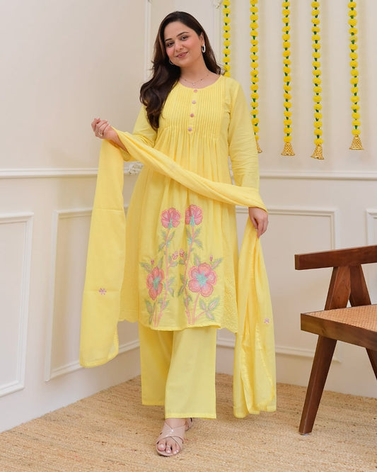 Premium Cotton Embroidered Kurta Set with Dupatta