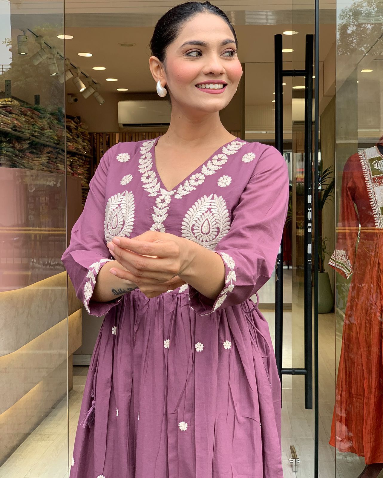 Anarkali Cotton Embroidered Kurta Set with Dupatta