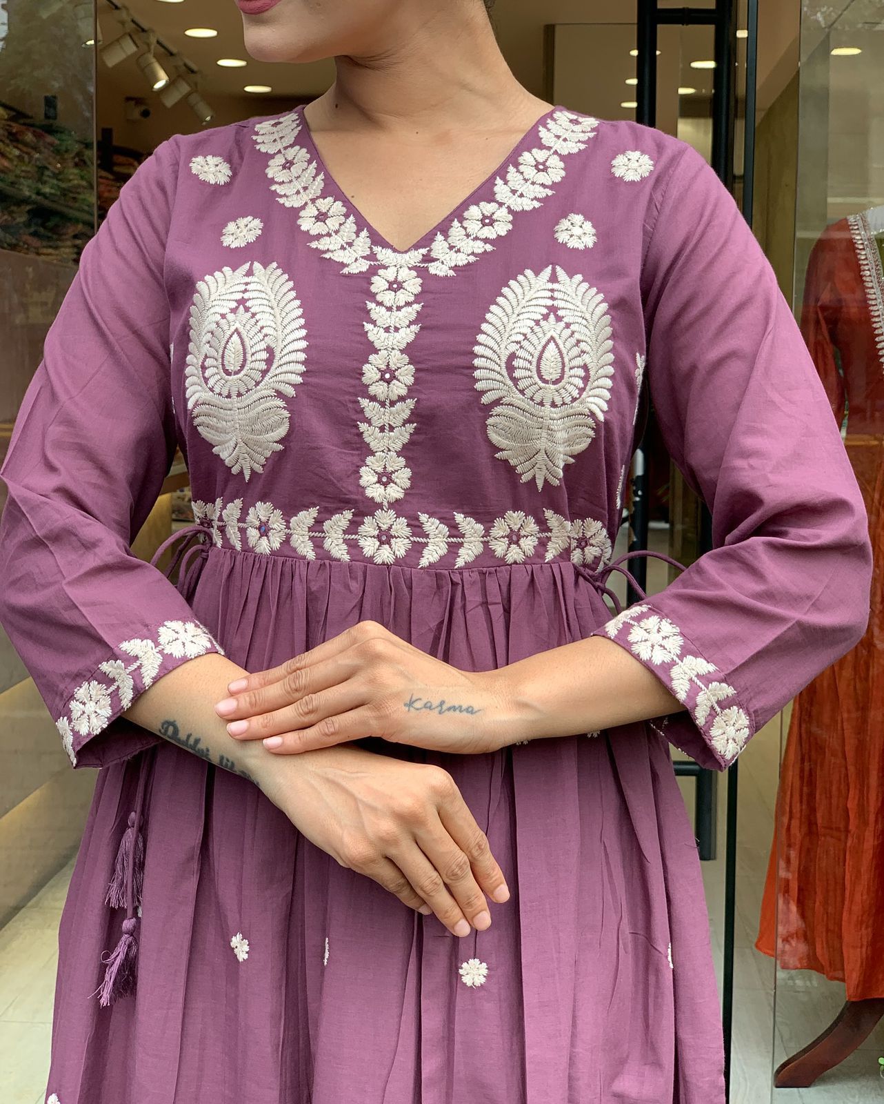 Anarkali Cotton Embroidered Kurta Set with Dupatta