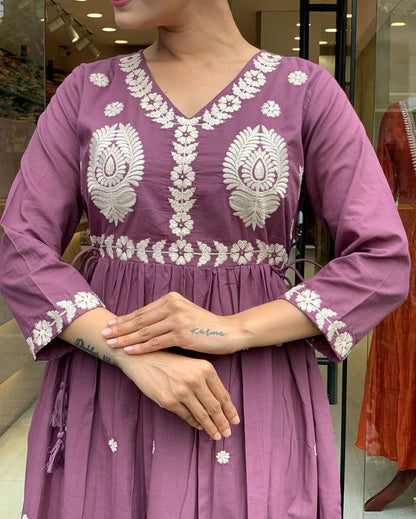 Anarkali Cotton Embroidered Kurta Set with Dupatta