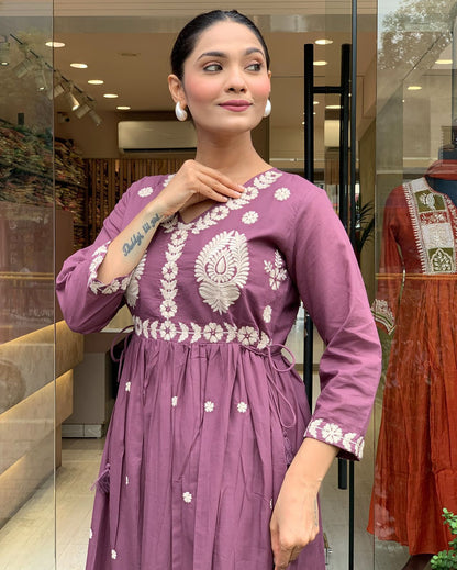 Anarkali Cotton Embroidered Kurta Set with Dupatta