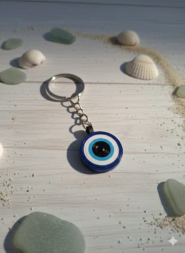 Handmade Blue Evil Eye Paper Quilling Keychain