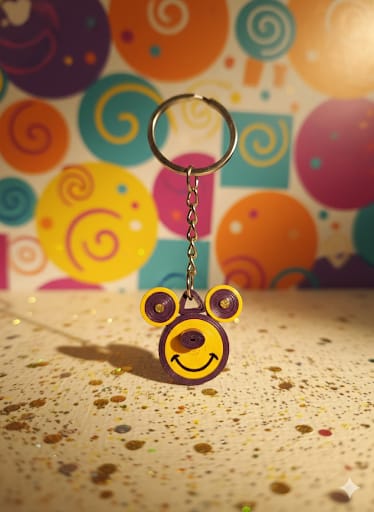 Cute Bear Face Paper Quilling Keychain