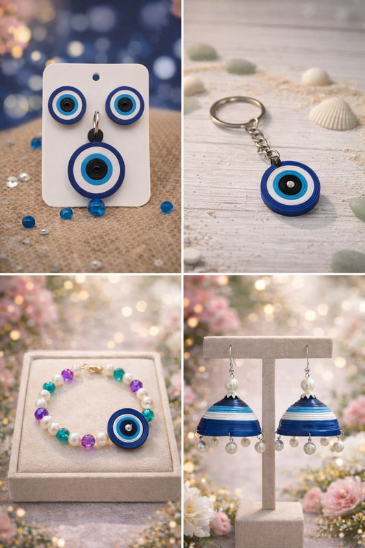 Evil Eye Handmade Combo Set – Earrings, Bracelet & Keychain