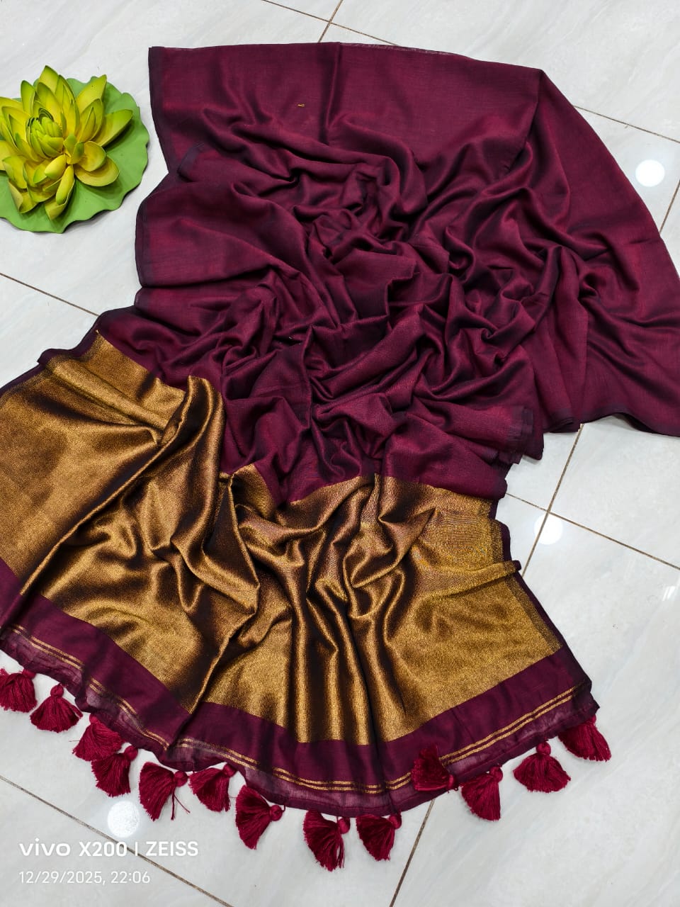 Wine Maroon Pure Khadi Cotton Handloom Saree with Zari Pallu