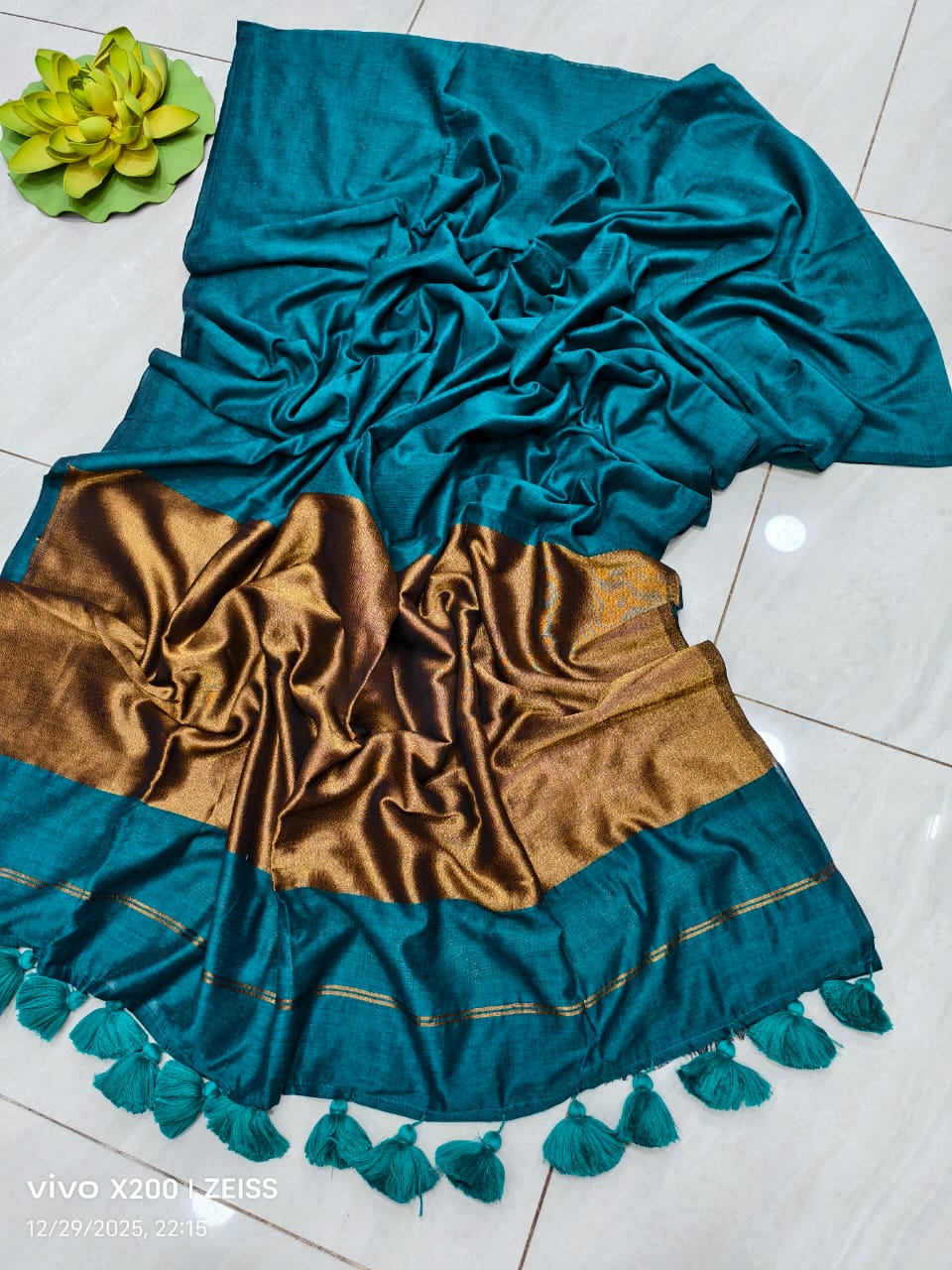 Teal Blue Pure Khadi Cotton Handloom Saree with Zari Pallu