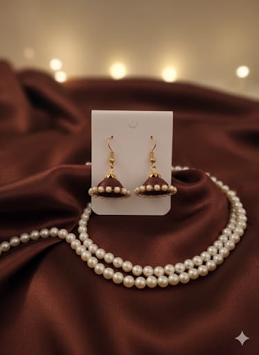 Brown & Gold Pearl-Trim Paper Quilling Jhumka Earrings