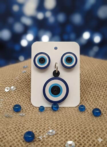 Handmade Evil Eye Paper Quilling Earrings & Dollar Set