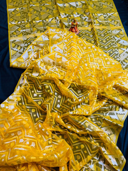 Taanvi's Collections Premium Maslin Jal Jamdani Saree with Blouse Piece - Festive & Wedding Wear