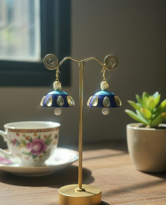 Royal Indigo Dome Handcrafted Quilling Jhumkas