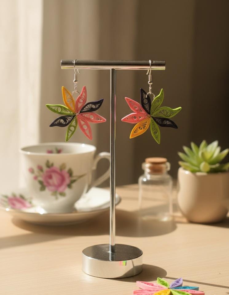 Rainbow Bloom Handcrafted Quilling Earrings