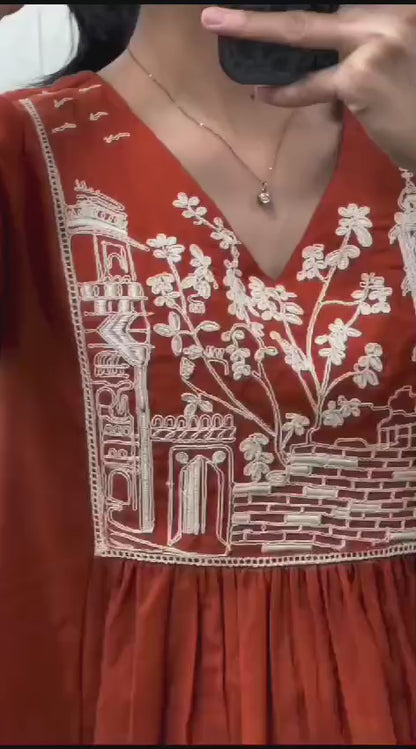 Trendy Embroidered Cotton Short Top & Palazzo Coord Set
